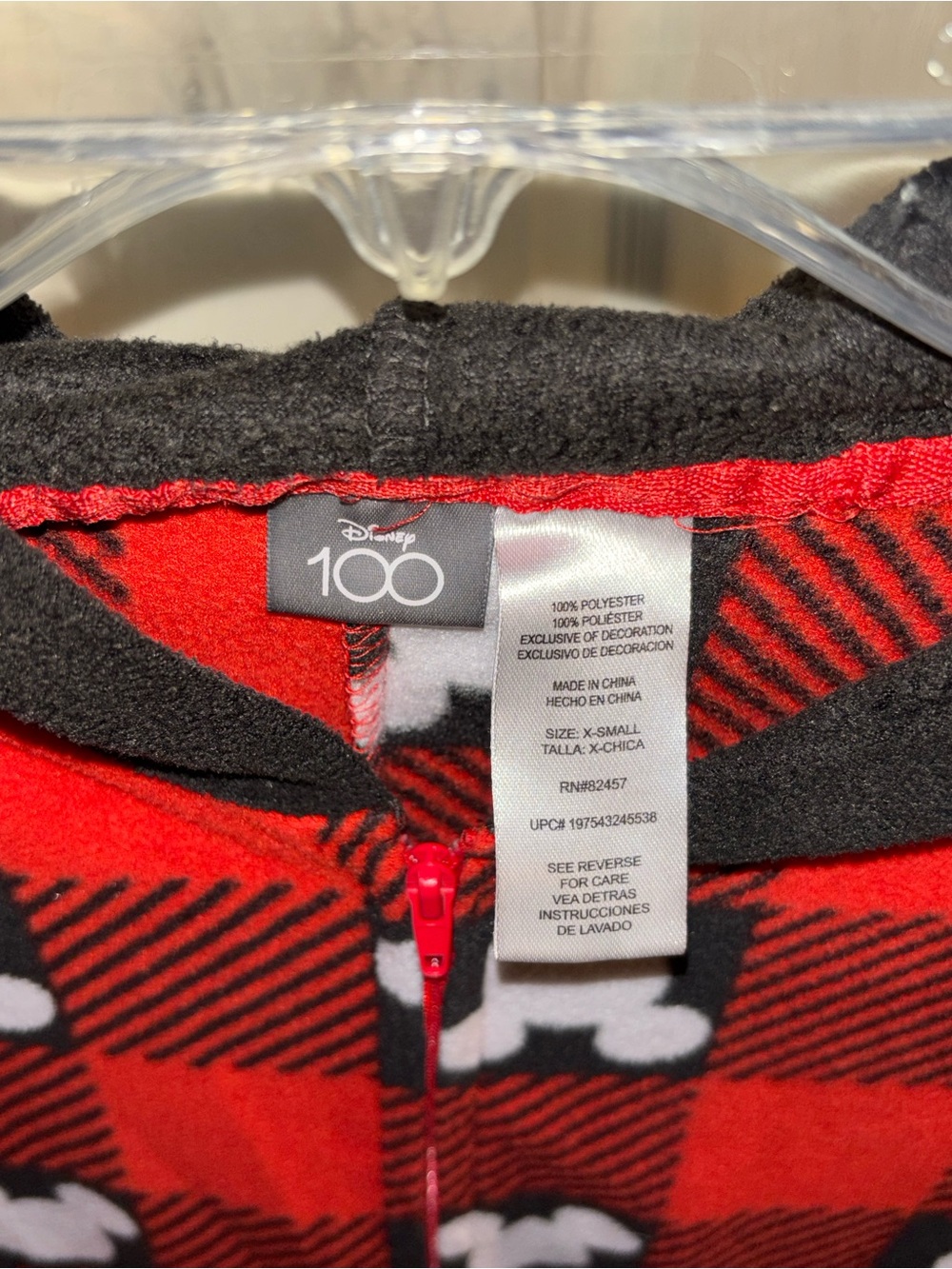 Disney Red & Black Mickey Plaid Fleece Zip onesie